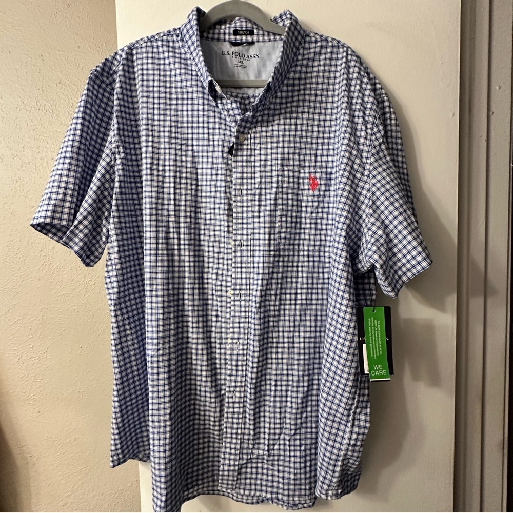 U.S. Polo Association Blue Checkered Men's Shirt NWT Size 3XL